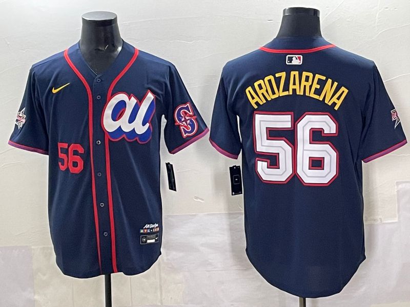 Men 2025 Seattle Mariners #56 Arozarena Drak Blue All star Nike MLB Jersey style 04